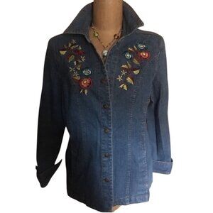 Decorated Originals Womens Embroidered Denim Jacket X-Large Floral Button Front